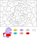 Color by number educational game for kids. Funny cartoon dragon