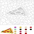 Color by number educational game for kids. Pizza with salami, to