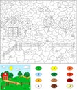 Color by number educational game for kids. Rural landscape with Royalty Free Stock Photo