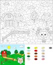 Color by number educational game for kids. Rural landscape with Royalty Free Stock Photo