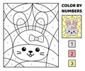 Color by number. Funny girl bunny with pink bow. Coloring page. Game for kids. Cartoon, vector Royalty Free Stock Photo