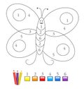 Color by number game: butterfly