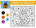 Color by number game for kids. Coloring page with cute Halloween pumpkin and a cat Royalty Free Stock Photo