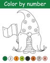 Color by number game for kids. Cute gnome with irish flag. St. Patrick's Day coloring book. Printable worksheet with