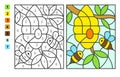 Color by numbers bee insect. Puzzle game for children education, colors for drawing and learning mathematics