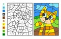 Color by numbers cat Animal. Puzzle game for children education, colors for drawing and learning mathematics