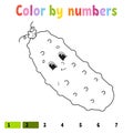 Color by numbers cucumber. Coloring book for kids. Vegetable character. Vector illustration. Cute cartoon style. Hand drawn.