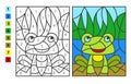 Color by numbers green frog. Puzzle game for children education, colors for drawing and learning mathematics