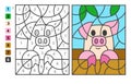 Color by numbers pig Animal. Puzzle game for children education, colors for drawing and learning mathematics