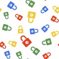 Color Open Padlock Icon Isolated Seamless Pattern On White Background. Opened Lock Sign. Cyber Security Concept. Digital