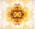 Color ornamental mandala and softly blurred watercolor background. Royalty Free Stock Photo