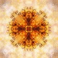 Color ornamental mandala and softly blurred watercolor background. Royalty Free Stock Photo