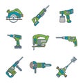 Color outline house remodel power tools icons