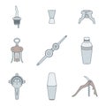 Color outline icons barman instruments set