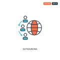 2 color outsourcing concept line vector icon. isolated two colored outsourcing outline icon with blue and red colors can be use