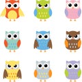 Color owls clip art