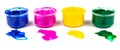 Color paint cans and color dabs of paint Royalty Free Stock Photo