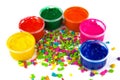 Color paint cans and color dabs of paint Royalty Free Stock Photo