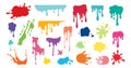 Color paint splash, splatter, blobs set. Multicolor splashes isolated on white background Royalty Free Stock Photo