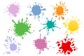 Set of color paint splashes. Colorful ink stains, abstract paints splashes and wet splats. Royalty Free Stock Photo