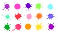 Color paint splatter. Colorful ink stains, abstract paints splashes and wet splats. Watercolor or slime stain vector set