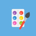 Color palate and paintbrush in flat design