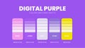 Color palette in Digital Purple colour theme collections. Color inspiration or colour chart with codes template. Color combination