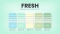 Color palette in a Fresh colour theme collections. Color scheme or colors chart template. Color combination set of RGB, HSL and