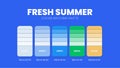 Color palette in Fresh summer colour theme collections. Color inspiration or colour chart with codes template. Color combination