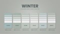 Winter color palette or color schemes are trends combinations and palette guides. Example of table color shades in RGB Royalty Free Stock Photo