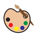 Color palette and paint brush on white background. artist icon. palette and brush symbol