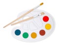 Color palette with paint brushes, top view isolated on a white background, concept of color shop or color choice. Colorful