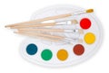 Color palette with paint brushes, top view isolated on a white background, concept of color shop or color choice. Colorful