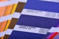 Color Palette Pantone Guide Close Up. Colorful Swatch Catalog Royalty Free Stock Photo