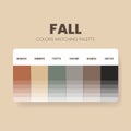 Color palette in a Fall colour theme collections. Color scheme or colors chart template. Color combination set of RGB, HSL and Royalty Free Stock Photo