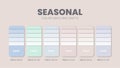 Color palette in a Seasonal colour themed collections. Color scheme or colors chart template. Color combination set of RGB, HSL an