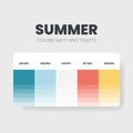 Summer color palette or color schemes are trends combinations and palette guides. Example of table color shades in RGB Royalty Free Stock Photo