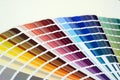 Color palette with various samples. Paint selection catalog, close-up, repair concept