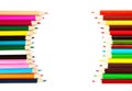Color palette wooden crayon pencils at white background