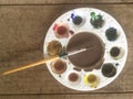 Color palettes and pudding used. Royalty Free Stock Photo