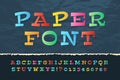 Color paper alphabet. Funny cartoon holiday font. School kids vector letters and numbers