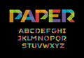 Color paper applique alphabet, colorful origami art font. Colored business stickers letters, minimal geometric type for