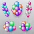 Color party flying balloons bunches vector set