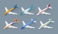 Color Passenger Airplane Color Icon Set Isometric View. Vector Royalty Free Stock Photo