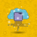 Color pattern background of future tech with cloud connected to circuit board