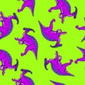 Color pattern of hadrosaurs on light green background in hand drow style for print and design.Vector illustration.