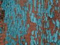 Color-Peel wood texture. Old wooden painted light blue rustic fence, paint peeling background Royalty Free Stock Photo