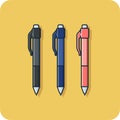 Color pen sets, black, blue and red, vector design and isolated background.