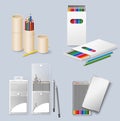 Color pencil box of different shape and form set Royalty Free Stock Photo
