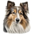 Color pencil sketch of a Shetland Sheepdog. Ai-generated.